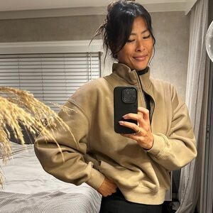 Essentials FEAR OF GOD Quarter Zip Fleece Pullover Sweatshirt tan/oak sz M